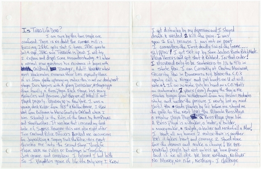 Tupac Shakur Four Page Handwritten and Signed Essay to Black American Youth Written From Prison With Original Envelope "IS THUG LIFE DEAD?" (PSA/DNA) Recipient LOA